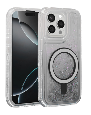 Wireless Charging Protective Glitter Liquid Bumper Case - BLACK for iPhone 12 / 12 Pro (Only Ground Shipping)