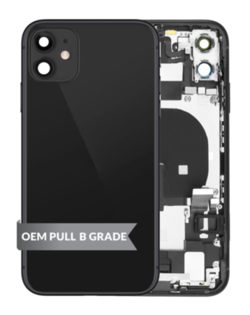 Back Housing Frame with Charging Port Flex & Small Parts for iPhone 11 (BLACK) (OEM Pull B Grade)