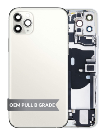 Back Housing Frame with Charging Port Flex & Small Parts for iPhone 11 Pro Max (SILVER) (OEM Pull B Grade)