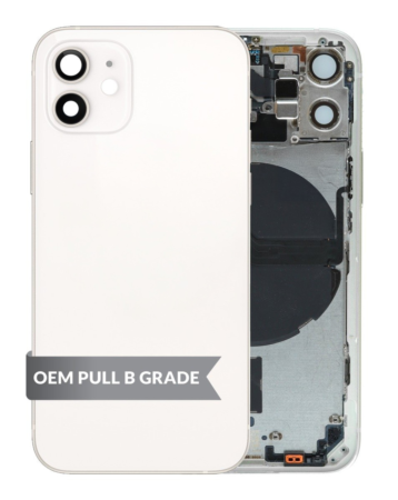 Back Housing Frame (WHITE) (OEM Pull B Grade) with Small Components Pre-Installed for iPhone 12 Mini