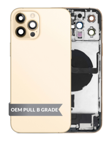 Back Housing Frame with Charging Port Flex & Small Parts for iPhone 12 Pro Max (GOLD) (OEM Pull B Grade)