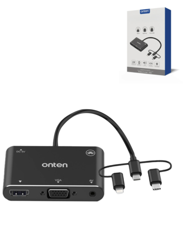 Onten 5in3 USB Adapter for L + C + M to HDMI + VGA + Bluetooth + Audio (1080P@30Hz) (Only Ground Shipping)