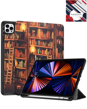 Old Style Notebook Design Case - Library for iPad Air 13 2024 / Pro 12.9 (3rd / 4th / 5th / 6th) (Only Ground Shipping)