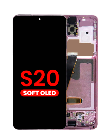 Grab wholesale deals on the OLED assembly with frame for the Galaxy S20 G980 and G981, not compatible with Verizon, in Cloud Pink, Aftermarket OLED.