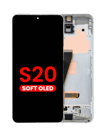 Stock up on the OLED assembly with frame for the Galaxy S20 G980 and G981, not compatible with Verizon, in Cloud White, Aftermarket OLED.