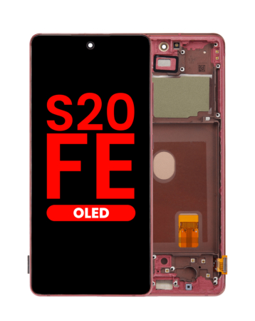 Stock up on the OLED Assembly with Frame for Galaxy S20 FE G780 in Cloud Red, Aftermarket OLED.