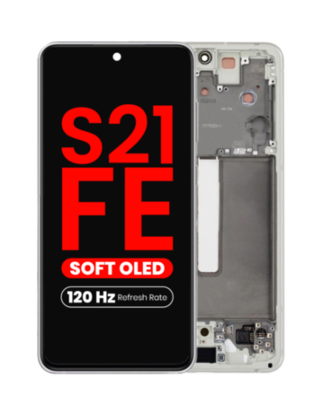 OLED Assembly with Frame for Galaxy S21 FE (G990) (WHITE) (Aftermarket Plus Soft Oled / 120Hz)