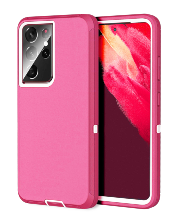 Heavy Duty Case for Galaxy S21 Ultra (HOT PINK & WHITE) (Only Ground Shipping)