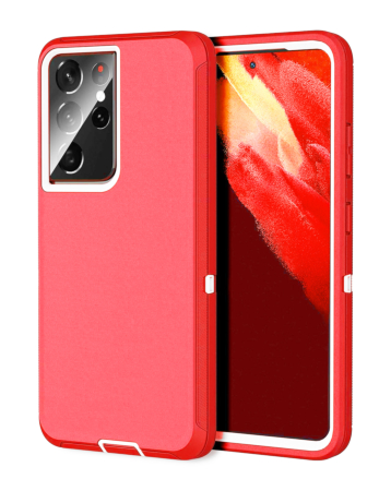 Heavy Duty Case for Galaxy S21 Ultra (RED & WHITE) (Only Ground Shipping)