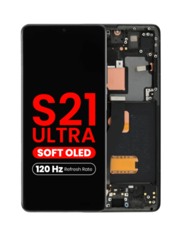 OLED Assembly with Frame for Galaxy S21 Ultra (G998) (PHANTOM BLACK) (Aftermarket Plus Soft Oled / 120Hz)