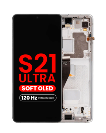 OLED Assembly with Frame for Galaxy S21 Ultra (G998) (PHANTOM SILVER) (Aftermarket Plus Soft Oled / 120Hz)