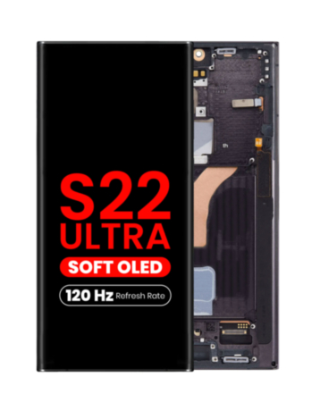 OLED Assembly with Frame for Galaxy S22 Ultra (S908) (PHANTOM BLACK) (Aftermarket Plus Soft Oled / 120Hz)