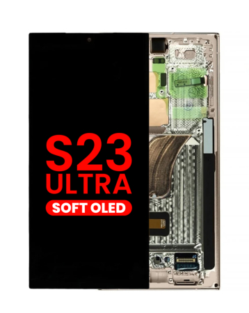 Buy the OLED assembly with frame for Galaxy S23 Ultra S918 in cream. Aftermarket OLED.