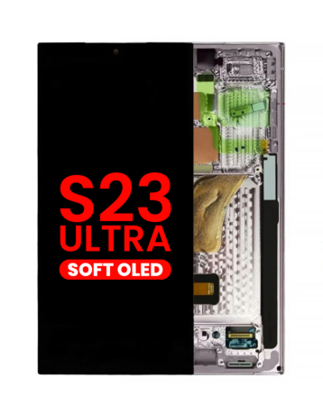 Purchase the OLED assembly with frame for Galaxy S23 Ultra S918 in lavender. Aftermarket OLED.