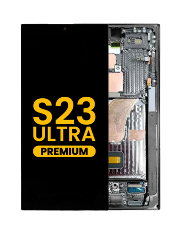 Purchase the OLED assembly with frame for Galaxy S23 Ultra S918 in phantom black. Premium quality.