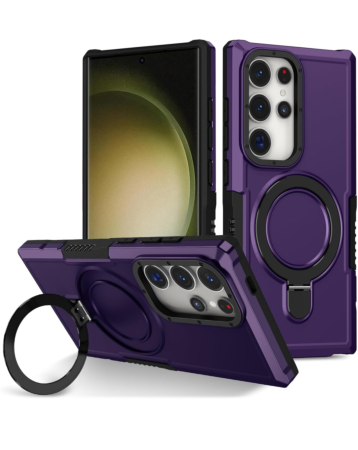 Hard PC Shockproof Case w /Ring Holder - DARK PURPLE for Galaxy S24 Ultra (Only Ground Shipping)