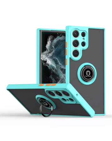 Galaxy S24 Ultra Hard PC Rear / Soft TPU Colorful Border Case with I-ring Holder - LIGHT BLUE (Only Ground Shipping)