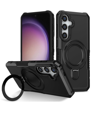 Hard PC Shockproof Case w /Ring Holder - BLACK for Galaxy S24 / S25 (Only Ground Shipping)