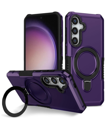 Hard PC Shockproof Case w /Ring Holder - DARK PURPLE for Galaxy S24 / S25 (Only Ground Shipping)