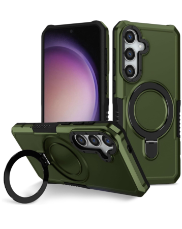 Hard PC Shockproof Case w /Ring Holder - GREEN for Galaxy S24 / S25 (Only Ground Shipping)