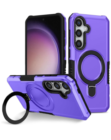 Hard PC Shockproof Case w /Ring Holder - PURPLE for Galaxy S24 / S25 (Only Ground Shipping)