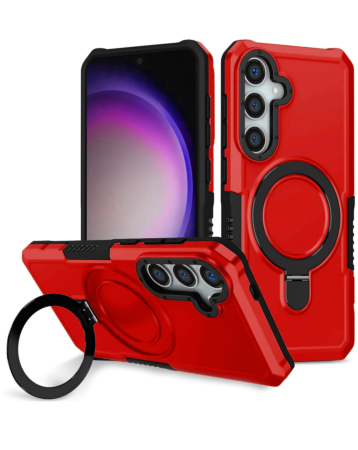 Hard PC Shockproof Case w /Ring Holder - RED for Galaxy S24 / S25 (Only Ground Shipping)