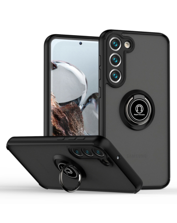 Galaxy S24 / S25 Hard PC Rear / Soft TPU Colorful Border Case with I - ring Holder - BLACK (Only Ground Shipping)