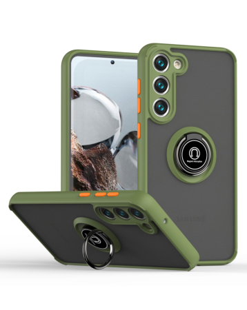 Galaxy S24 / S25 Hard PC Rear / Soft TPU Colorful Border Case with I - ring Holder - GREEN (Only Ground Shipping)