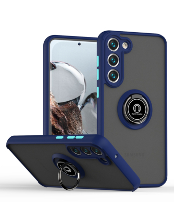 Galaxy S24 / S25 Hard PC Rear / Soft TPU Colorful Border Case with I - ring Holder - NAVT BLUE (Only Ground Shipping)