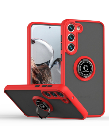 Galaxy S24 / S25 Hard PC Rear / Soft TPU Colorful Border Case with I - ring Holder - RED (Only Ground Shipping)