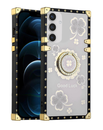 Square Acrylic Mirror Shiny Luxury Case with Ring - WHITE for Galaxy S24 / S25 (Only Ground Shipping)