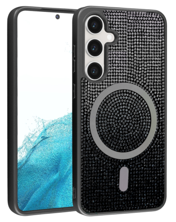 Wireless Charging Bling Diamond Crystal Case - BLACK & SILVER for Galaxy S24 / S25 (Only Ground Shipping)