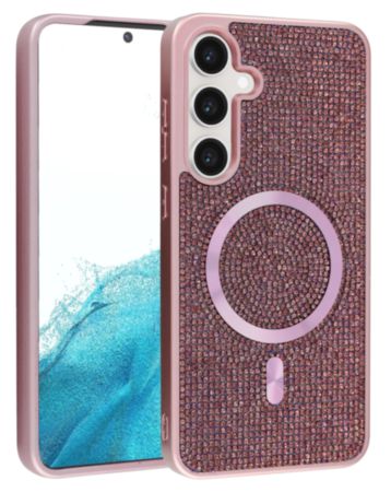 Wireless Charging Bling Diamond Crystal Case - PINK for Galaxy S24 / S25 (Only Ground Shipping)