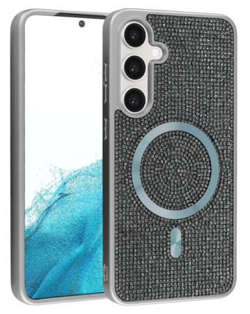 Wireless Charging Bling Diamond Crystal Case - SILVER for Galaxy S24 / S25 (Only Ground Shipping)