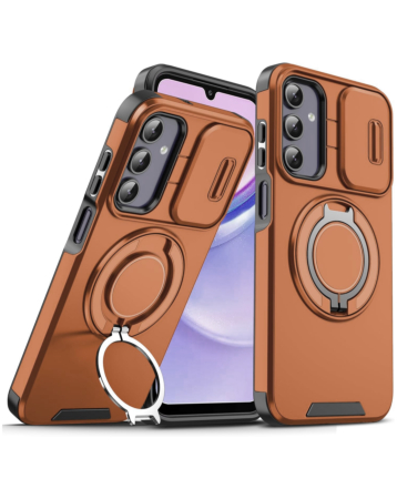 Rugged Magnetic Case with Ring Camera Cover - ORANGE for Galaxy S25 Plus (Only Ground Shipping)