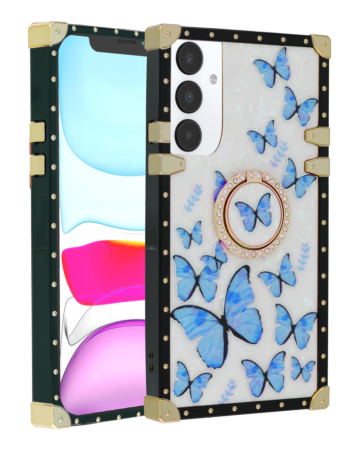 Butterfly Design Square Case with Ring - BLUE for Galaxy S25 Plus (Only Ground Shipping)