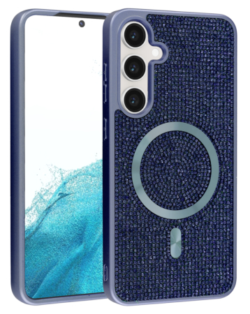 Wireless Charging Bling Diamond Crystal Case - BLUE for Galaxy S25 Plus (Only Ground Shipping)