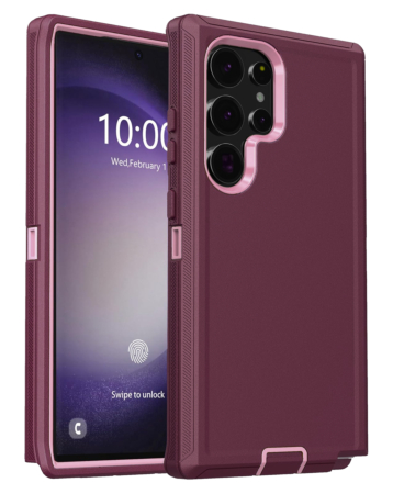 Heavy Duty Case for Galaxy S25 Ultra (MAROON & BLACK) (Only Ground Shipping)