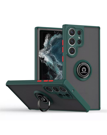 Galaxy S25 Ultra Hard PC Rear / Soft TPU Colorful Border Case with I - ring Holder - DARK GREEN (Only Ground Shipping)