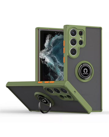 Galaxy S25 Ultra Hard PC Rear / Soft TPU Colorful Border Case with I - ring Holder - GREEN (Only Ground Shipping)