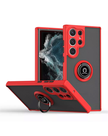 Galaxy S25 Ultra Hard PC Rear / Soft TPU Colorful Border Case with I - ring Holder - RED (Only Ground Shipping)