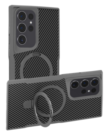 Carbon Fiber Magnetic Kickstand Case - GRAY for Galaxy S25 Ultra (Only Ground Shipping)
