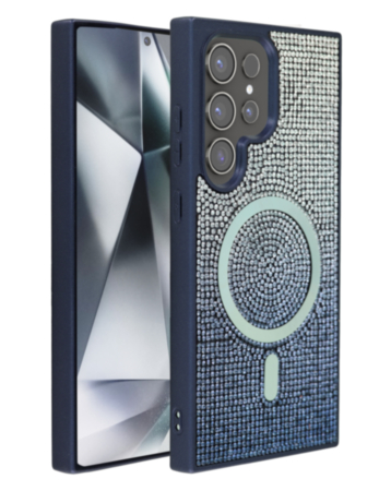 Wireless Charging Bling Diamond Crystal Case - BLUE for Galaxy S25 Ultra (Only Ground Shipping)