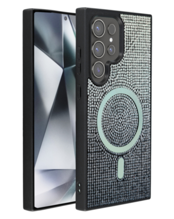 Wireless Charging Bling Diamond Crystal Case - BLACK & SILVER for Galaxy S25 Ultra (Only Ground Shipping)