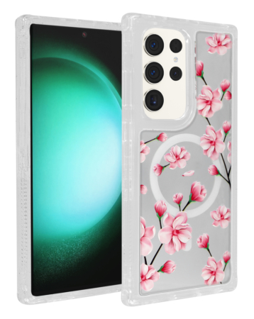 Flower Design Transparent Case with Wireless Charger - Style 1 for Galaxy S25 Ultra (Only Ground Shipping)