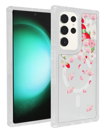 Flower Design Transparent Case with Wireless Charger - Style 6 for Galaxy S25 Ultra (Only Ground Shipping)