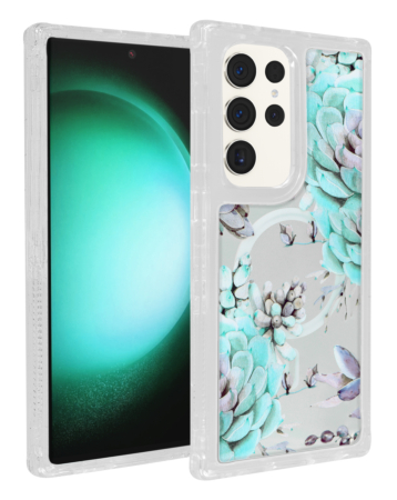 Flower Design Transparent Case with Wireless Charger - Style 8 for Galaxy S25 Ultra (Only Ground Shipping)