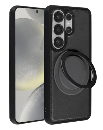 Slim Leather Case with Wireless Charging Kickstand - BLACK for Galaxy S26 Ultra (Only Ground Shipping)