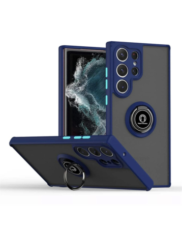 Hard PC Rear Colorful Border Case with Ring Holder - NAVY BLUE for Galaxy S26 Ultra  (Only Ground Shipping)