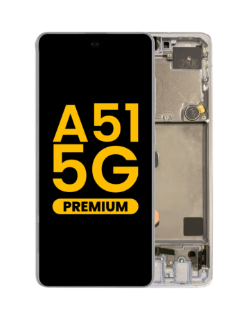 Grab the wholesale deals on the OLED Assembly with Frame in Prism Cube White, Premium, for Galaxy A51 5G, model A516 from 2020 – Non-Verizon.
